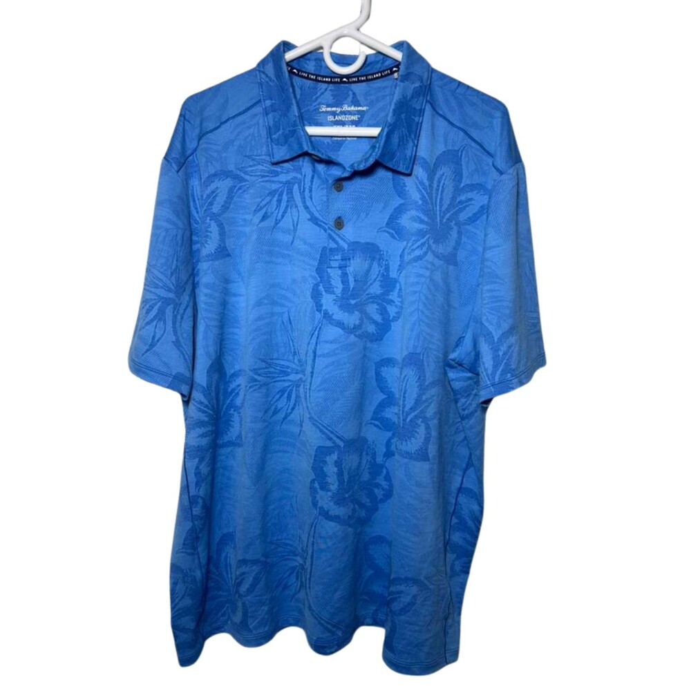 Tommy Bahama Polo Shirt Men's XXL Blue Island Zone Hawaiian Floral
